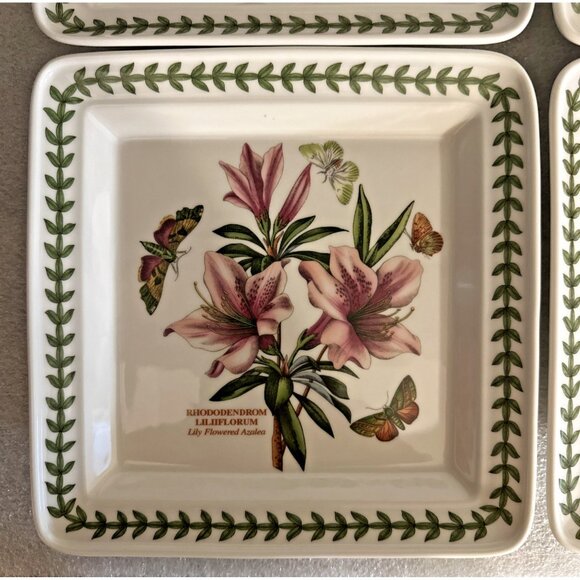 Set of 4 Portmeirion Botanic Garden 8" Square Plates All 4 Different Flowers NEW - Picture 4 of 10